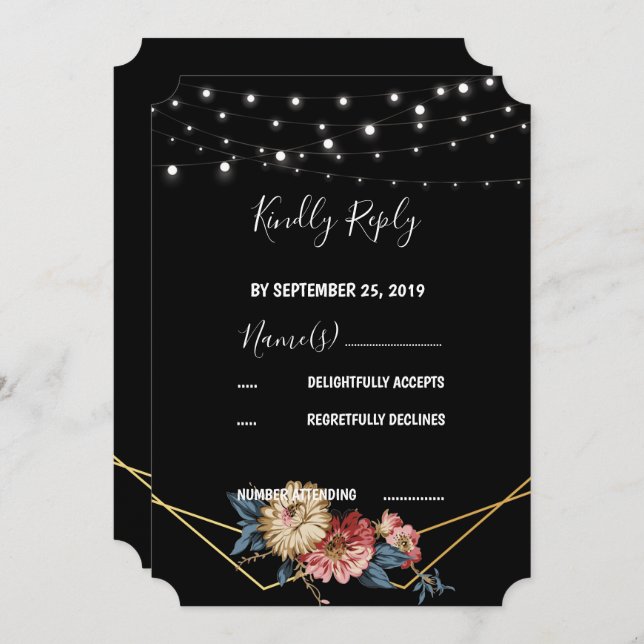 Blommigt Rustic Magnolia String Ljus OSA Inbjudningar (Fram/baksida)