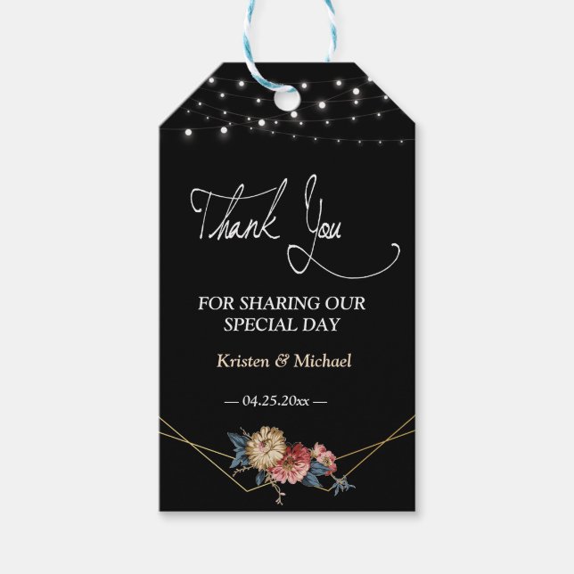 Blommigt Rustic Magnolia String Ljus tack Presentetikett (Framsidan)