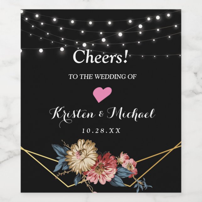 Blommigt Rustic Magnolia String Ljus Vinflaska Etikett (Singel etikett)