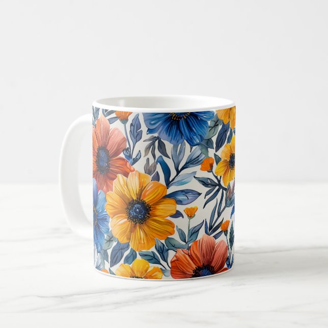 Blommigt Rustic mode retro mönster Kaffemugg (Framsida vänster)