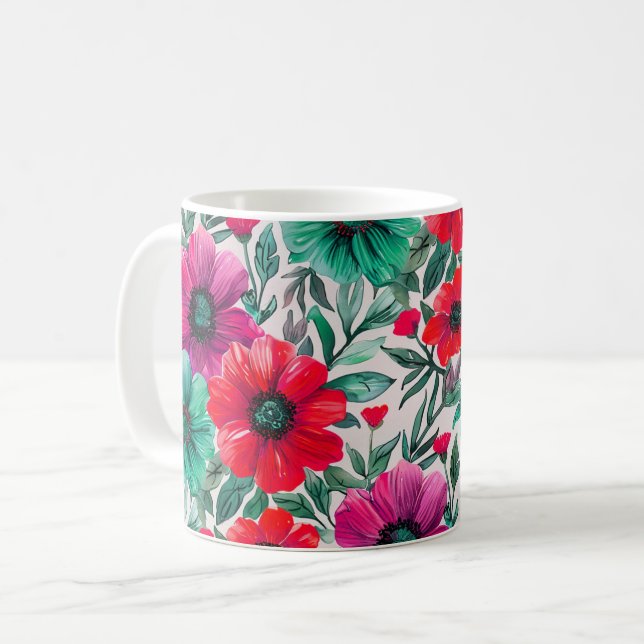 Blommigt Rustic mode retro mönster Kaffemugg (Framsida vänster)