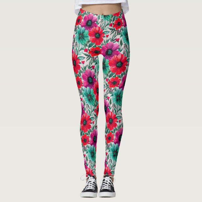Blommigt Rustic mode retro mönster Leggings (Framsida)