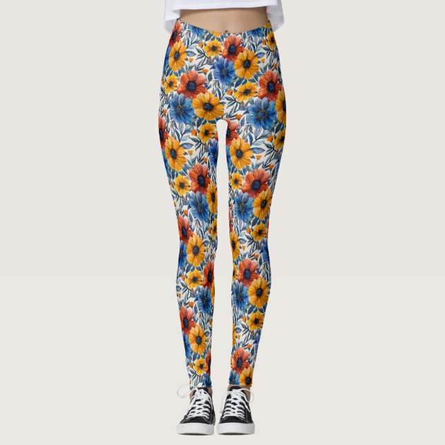 Blommigt Rustic mode retro mönster Leggings (Framsida)
