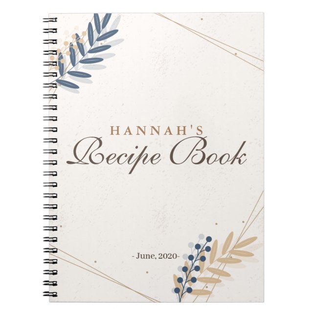 Blommigt Rustic Navy Blue Guld Möhippa Recipe Anteckningsbok (Framsidan)