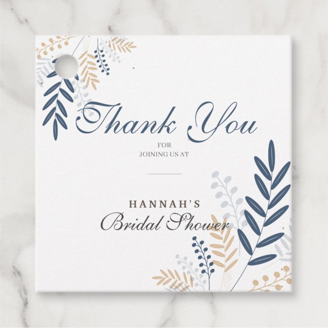 Blommigt Rustic Navy Blue Möhippa Classic Gåvor Etiketter (Framsida)