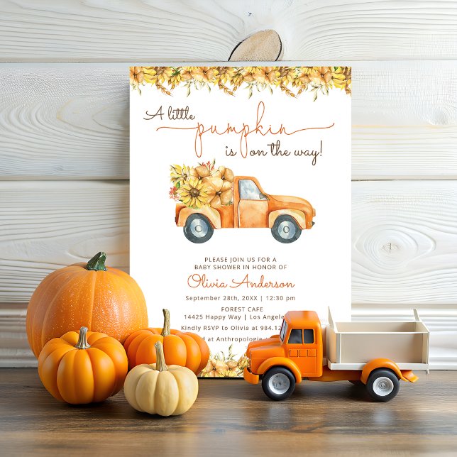 Blommigt Rustic Pumpkins Fall Baby Shower-inbjudan Inbjudningar (Skapare uppladdad)