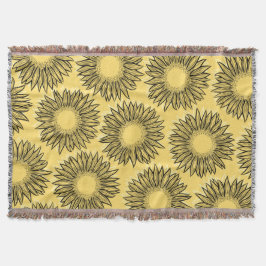 Blommigt Rustic Solros Hand plockade Filt