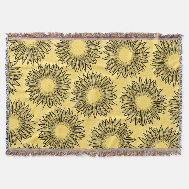 Blommigt Rustic Solros Hand plockade Filt (Framsidan)