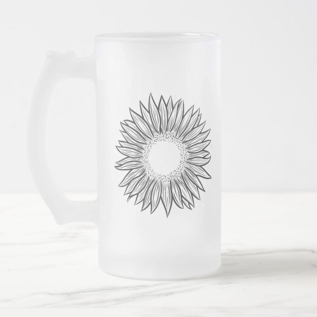 Blommigt Rustic Solros Hand plockade Frostat Ölglas (Vänster)