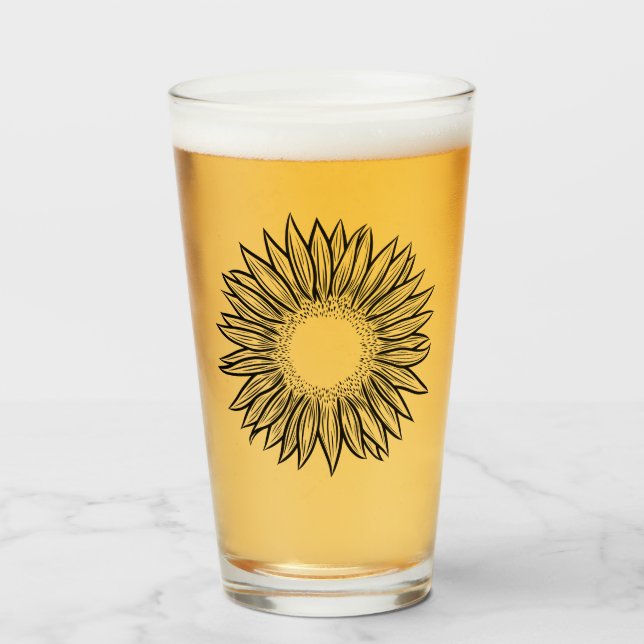 Blommigt Rustic Solros Hand plockade Glaskopp (Framsida fylld)