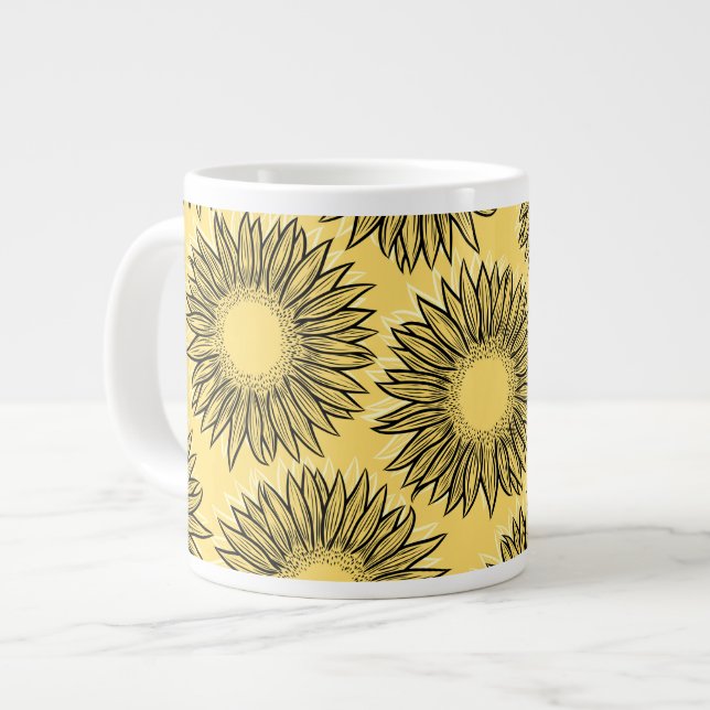 Blommigt Rustic Solros Hand plockade Jumbo Mugg (Framsida vänster)