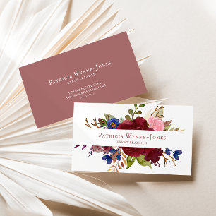 Blommigt Rustic Watercolor Marsala Visitkort