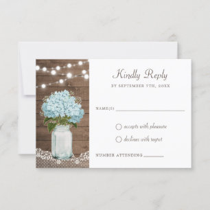 Blommigt Rustic Wood Hydrangea Mason Burk Snöre Inbjudningar
