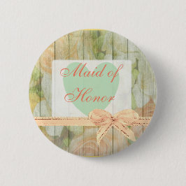 Blommigt Rustic Wood "Maid of honor" Bröllop-knapp Knapp