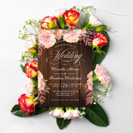 Blommigt Rustic Wood och String Ljus Bröllop Inbjudningar