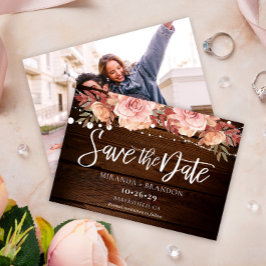 Blommigt Rustic Wood och String Ljus Bröllop Spara Datumet