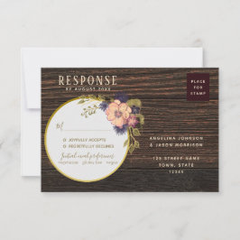 Blommigt Rustic Wood Returadress Bröllop OSA Kort