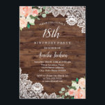 Blommigt Rustic Wood Snöre 18:e födelsedagsinbjuda Inbjudningar<br><div class="desc">Mer Söt Rustic-inbjudningar i Little Bayleigh Store!</div>