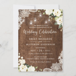 Blommigt Rustic Wood Snöre String Ljus Mason Burk Inbjudningar