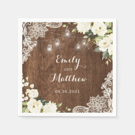 Blommigt Rustic Wood Snöre String Ljus Mason Burk Pappersservett