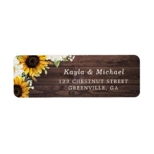 Blommigt Rustic Wood Solros Greenery Barn Daisy Returadress Etikett