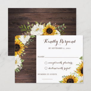 Blommigt Rustic Wood Sunblommblommblommor Greenery Inbjudningar