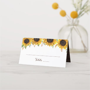 Blommigt Rustic Wood Sunblommblommblommor Greenery Placeringskort