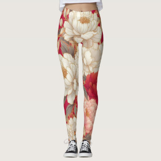 Blommigt, rustik vintage elegant röd leggings