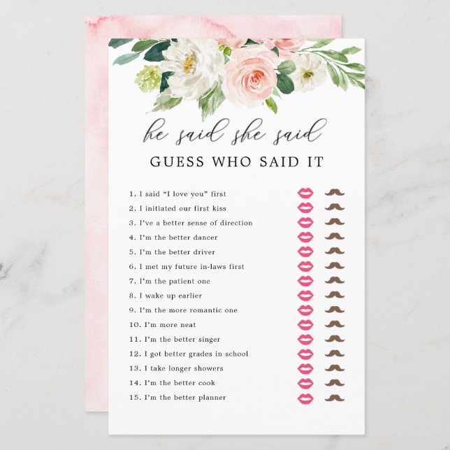  Blommigt sa att hon sa att hon gissade att spelko (Fram/baksida)