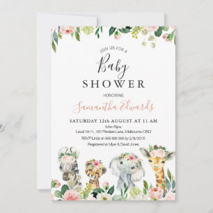 Blommigt Safari Animals Baby Shower-inbjudan Inbjudningar