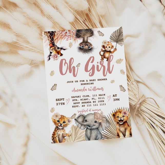 Blommigt Safari Animals Baby Shower Inbjudningar (Skapare uppladdad)