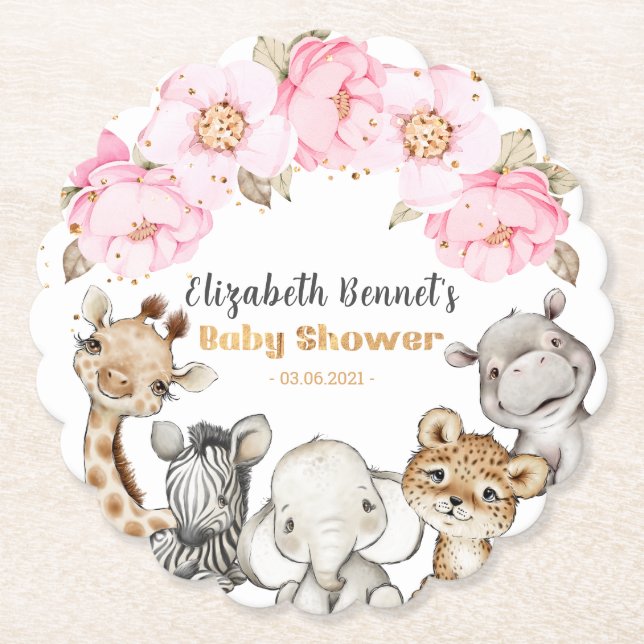 Blommigt Safari Animals Baby Shower Papper Underlä Underlägg Papper (Framsida)