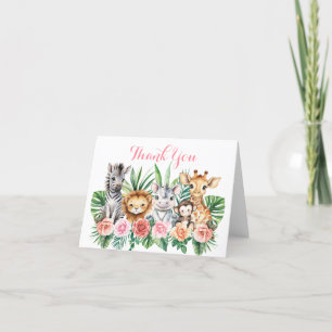 Blommigt Safari Animals Baby Shower Tack för ditt Kort