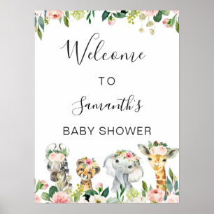 Blommigt Safari Animals Baby Shower Välkomstskylt Poster