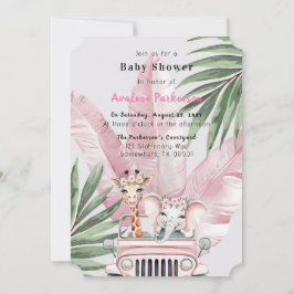 Blommigt Safari Äventyr Baby Shower Inbjudningar