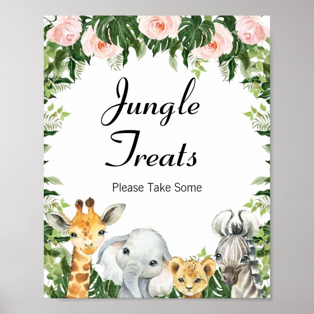 Blommigt Safari Baby Shower-skylt Poster (Framsidan)