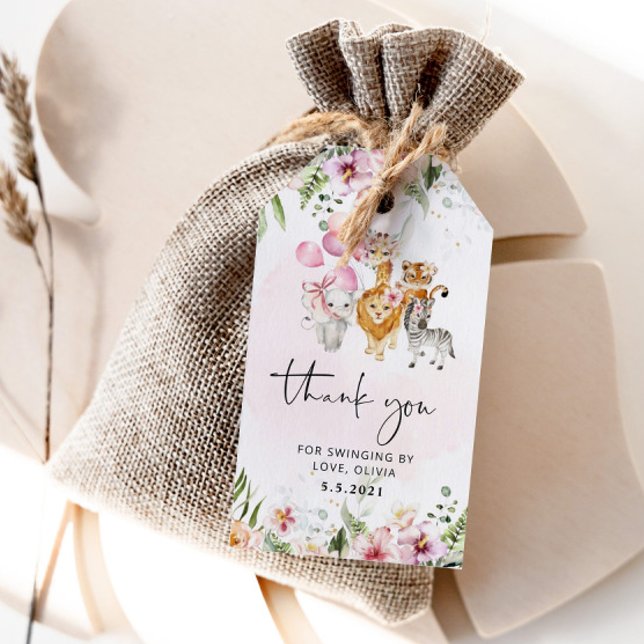 Blommigt Safari-födelsedag tack märkre Presentetikett (Skapare uppladdad)