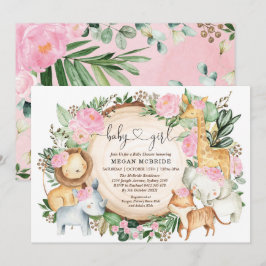 Blommigt Safari Jungle Greenery Girl Baby Shower Inbjudningar