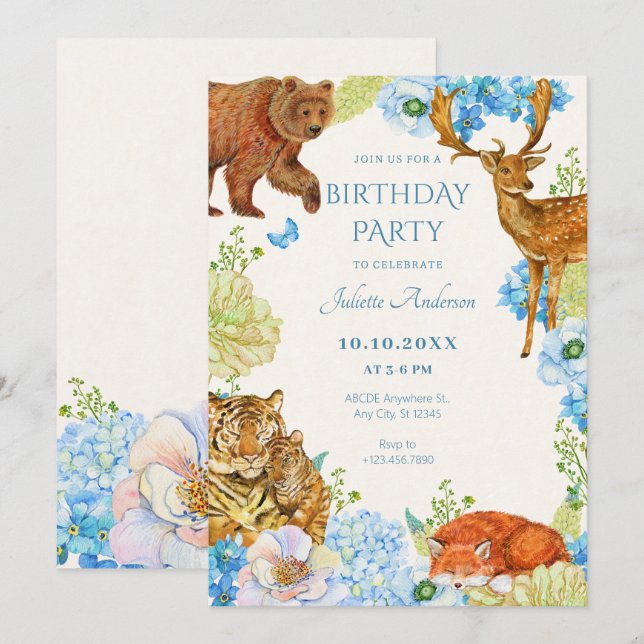 Blommigt safari-skogar inbjudningar (Fram/baksida)