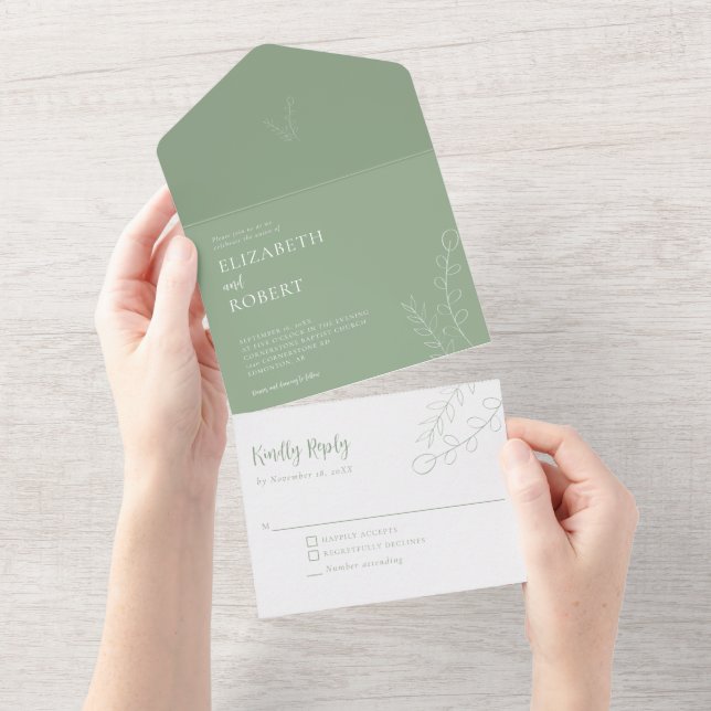 Blommigt Sage Bröllop Script Elegant minimal enkel (Avrivbar del)