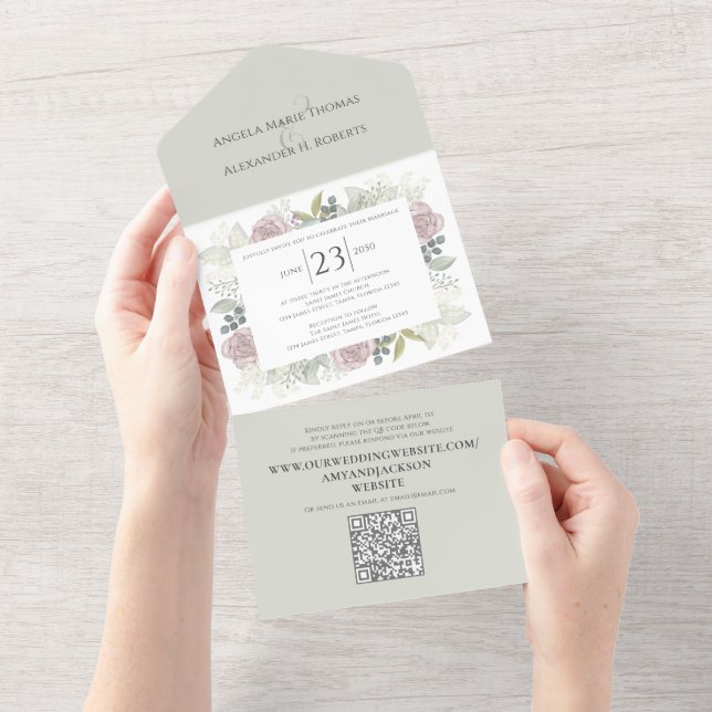 Blommigt Sage Dusty Ro Classic Greenery QR-kod (Tearaway)