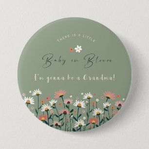 Blommigt Sage Grönt Baby i Bloom Shower Grandma Knapp