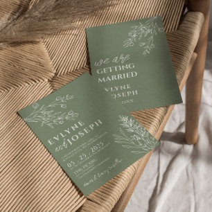 Blommigt Sage Grönt Boho Chic Neutralt Bröllop Inbjudningar