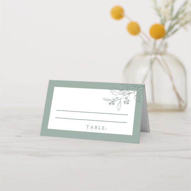 Blommigt Sage Grönt Bröllop Place Cards Placeringskort (Framsida)