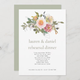 Blommigt Sage Grönt Bröllop Rehearsal Middag Inbjudningar