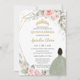 Blommigt Sage Grönt Brown Princess Quinceañera Inbjudningar