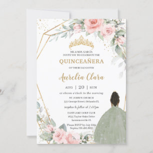 Blommigt Sage Grönt Brown Princess Quinceañera Inbjudningar