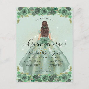 Blommigt Sage Grönt Guld Glam Princess Quinceanera Vykort