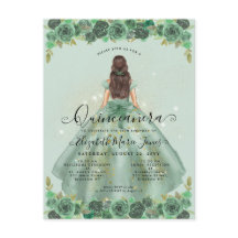 Blommigt Sage Grönt Guld Glam Princess Quinceanera