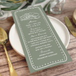 Blommigt Sage Grönt Hand plockade Ram Bröllop Meny<br><div class="desc">Blommigten teckning mönster över Sage Grönt bakgrund. Vit text och hand plockade ram.</div>